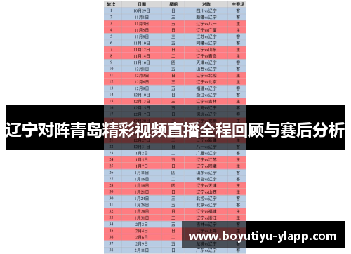辽宁对阵青岛精彩视频直播全程回顾与赛后分析